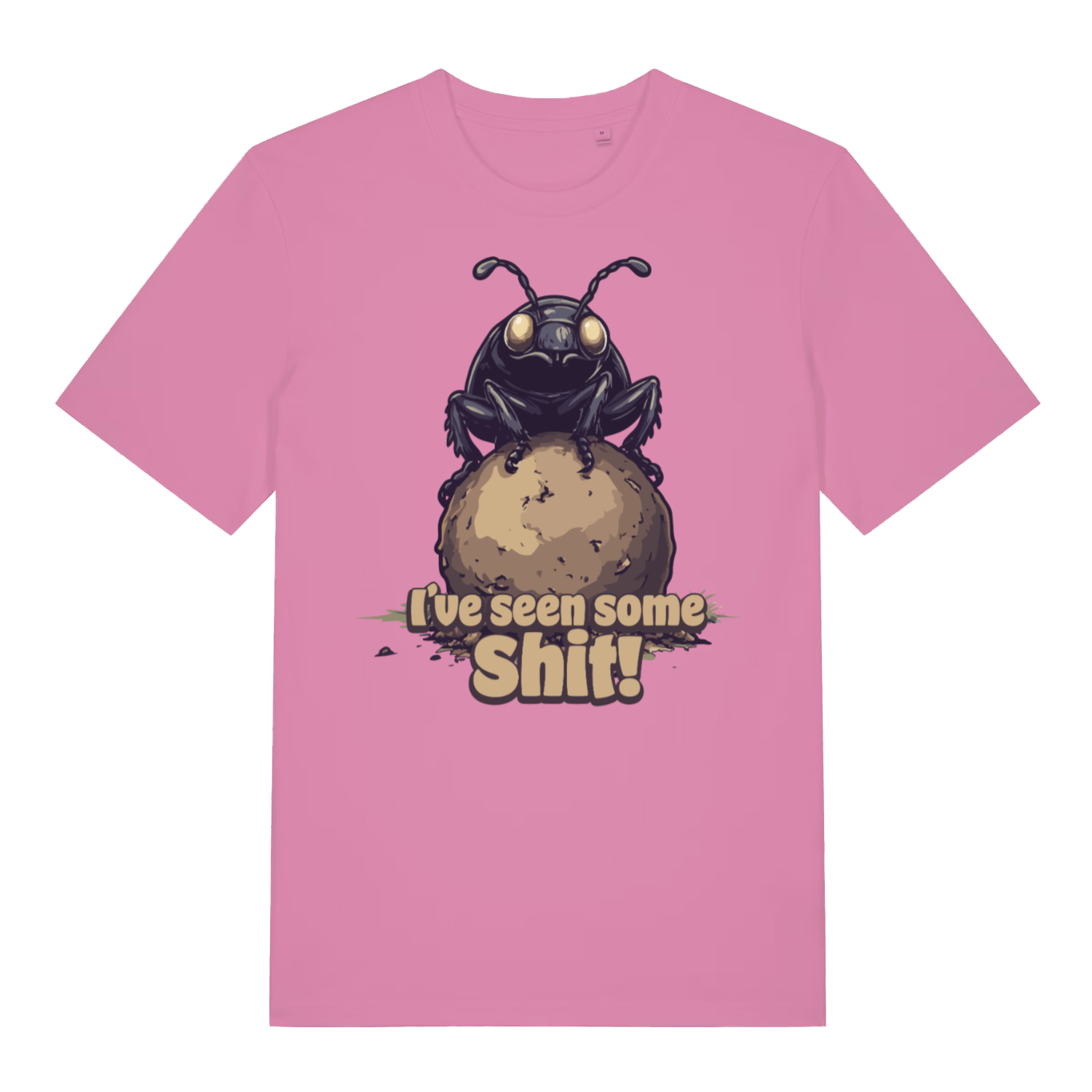 Bubble pink I’ve Seen Some Shit funny graphic t-shirt with bold beetle and shit text  