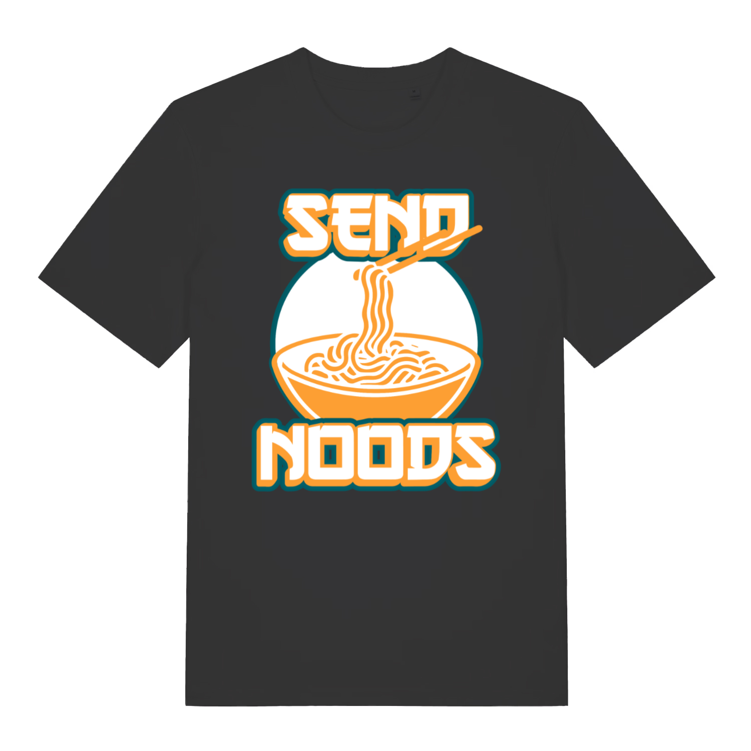 Black Send Noods funny graphic t-shirt with ramen bowl and chopsticks design  