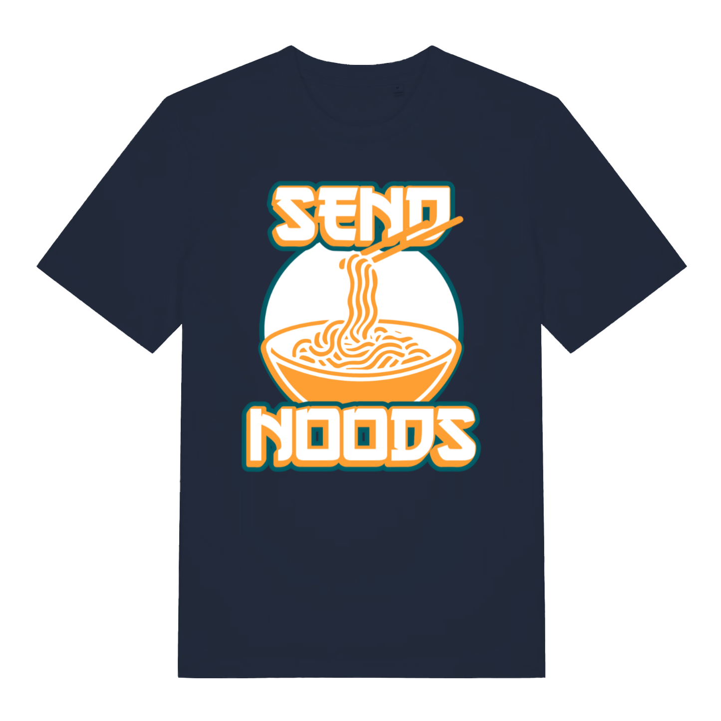 Navy Send Noods funny graphic t-shirt showing classic food pun design  