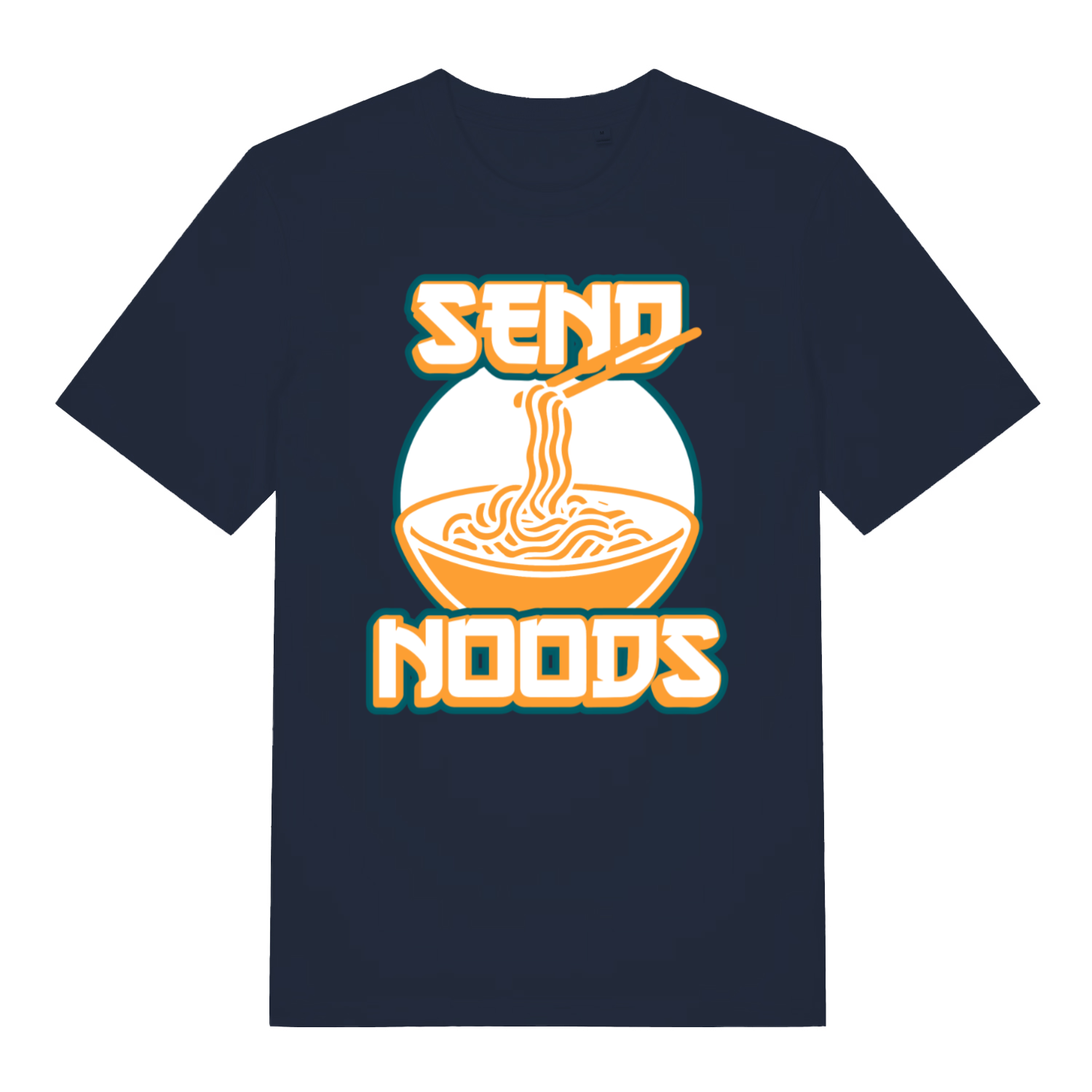 Navy Send Noods funny graphic t-shirt showing classic food pun design  