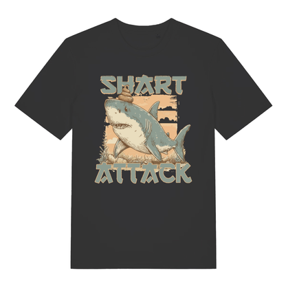 Black Shart Attack funny graphic t-shirt with shark and poop on head design  