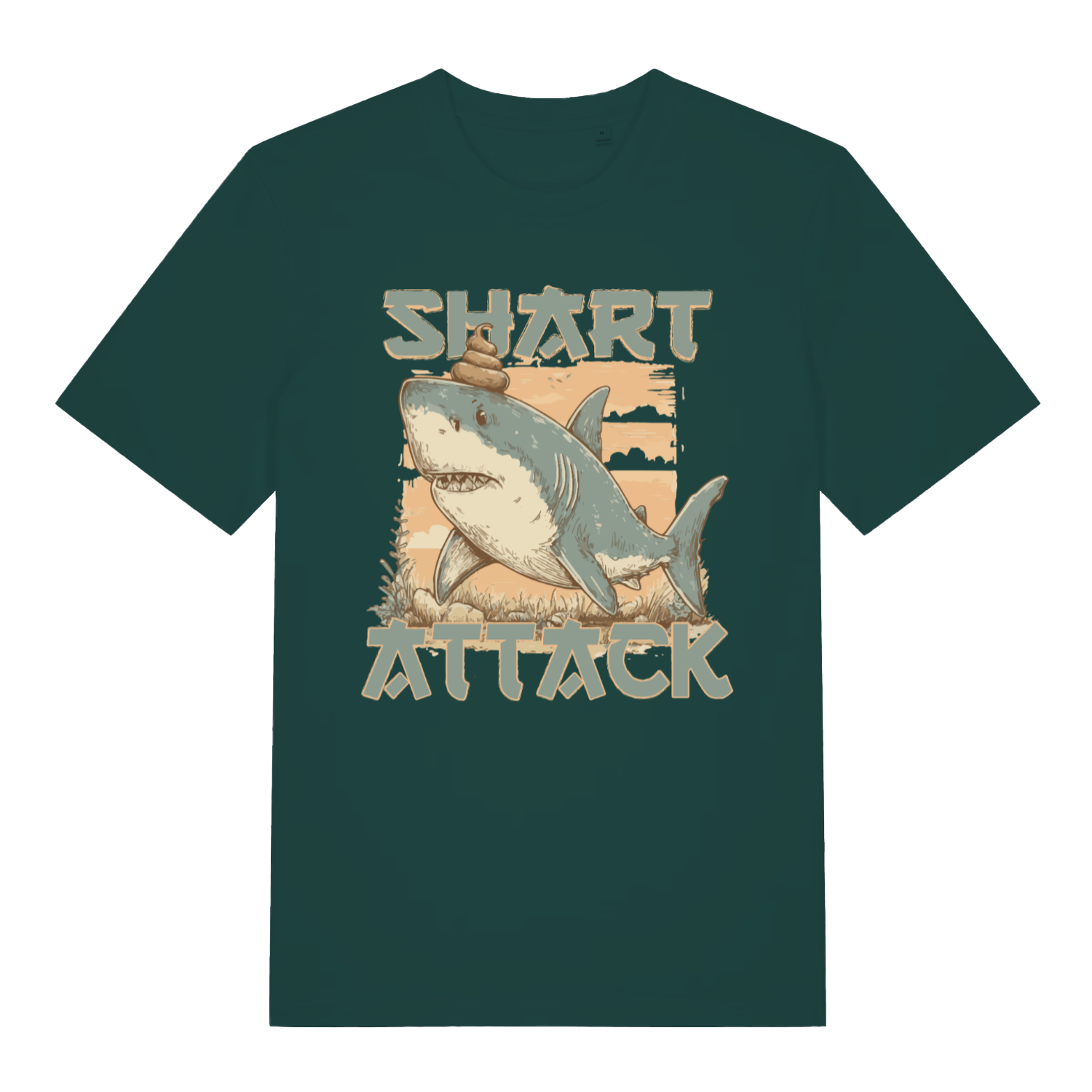Glazed green Shart Attack funny graphic t-shirt featuring cheeky shark attack artwork  