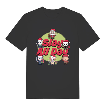 Black Slay All Day funny horror Christmas t-shirt with chibi killer icons design  