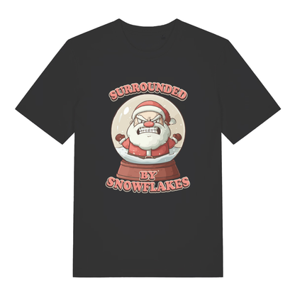 Black Surrounded By Snowflakes funny Christmas t-shirt with angry Santa snow globe design  