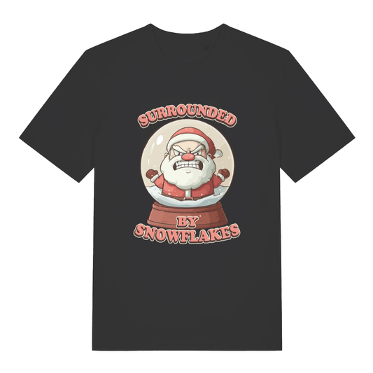 Black Surrounded By Snowflakes funny Christmas t-shirt with angry Santa snow globe design  