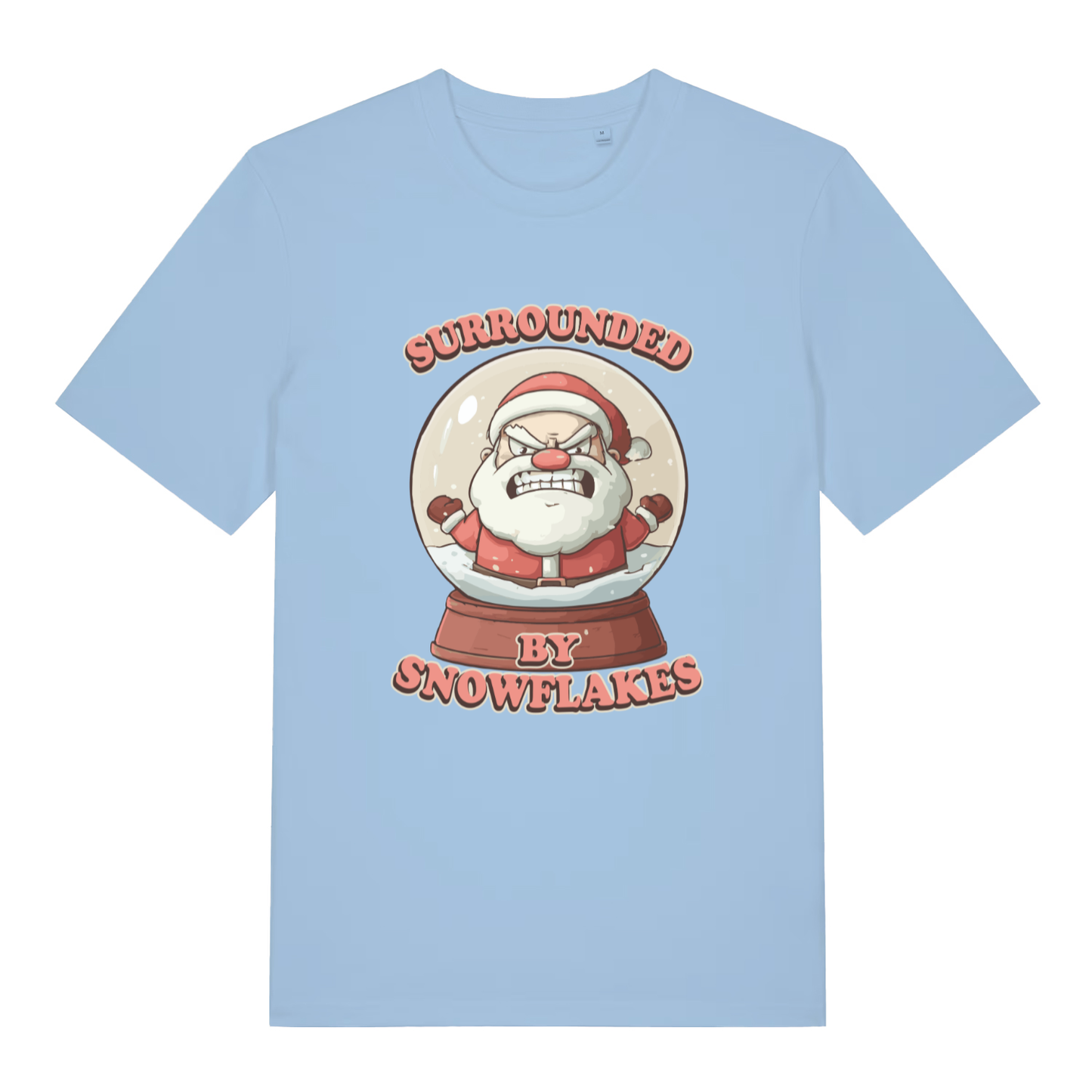 Blue Soul Surrounded By Snowflakes funny Christmas t-shirt featuring cheeky Santa graphic  