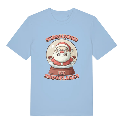 Blue Soul Surrounded By Snowflakes funny Christmas t-shirt featuring cheeky Santa graphic  