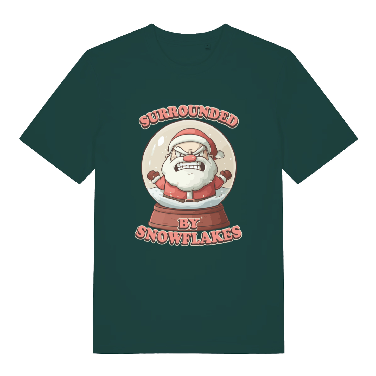 Glazed green Surrounded By Snowflakes funny Christmas t-shirt with classic snow globe print  
