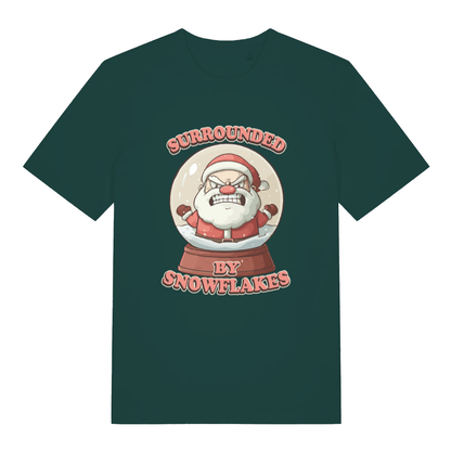 Glazed green Surrounded By Snowflakes funny Christmas t-shirt with classic snow globe print  