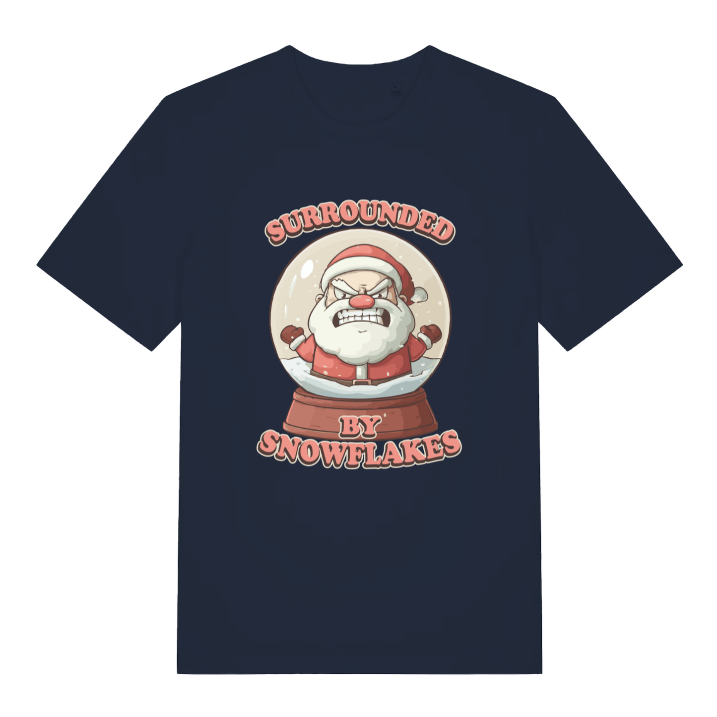 Navy Surrounded By Snowflakes funny Christmas t-shirt showing witty festive Santa design  