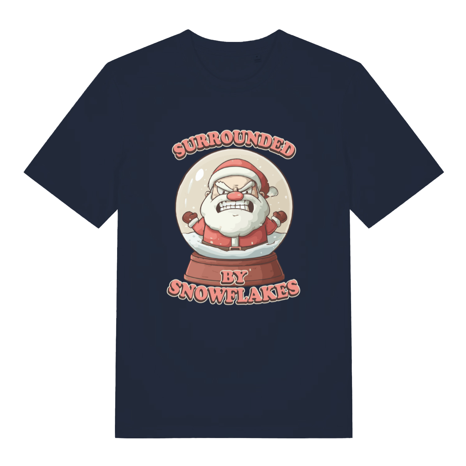 Navy Surrounded By Snowflakes funny Christmas t-shirt showing witty festive Santa design  