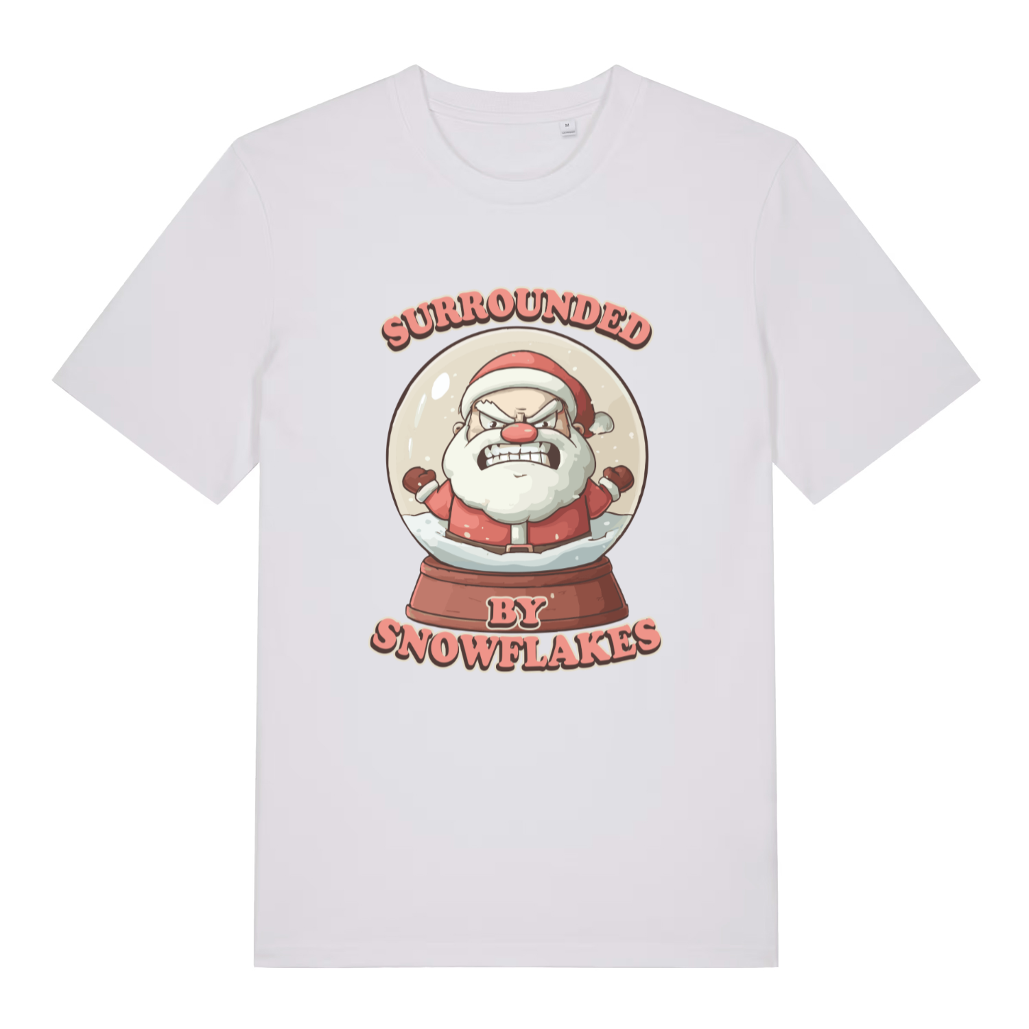 White Surrounded By Snowflakes funny Christmas t-shirt with bold snowflake banter graphic  