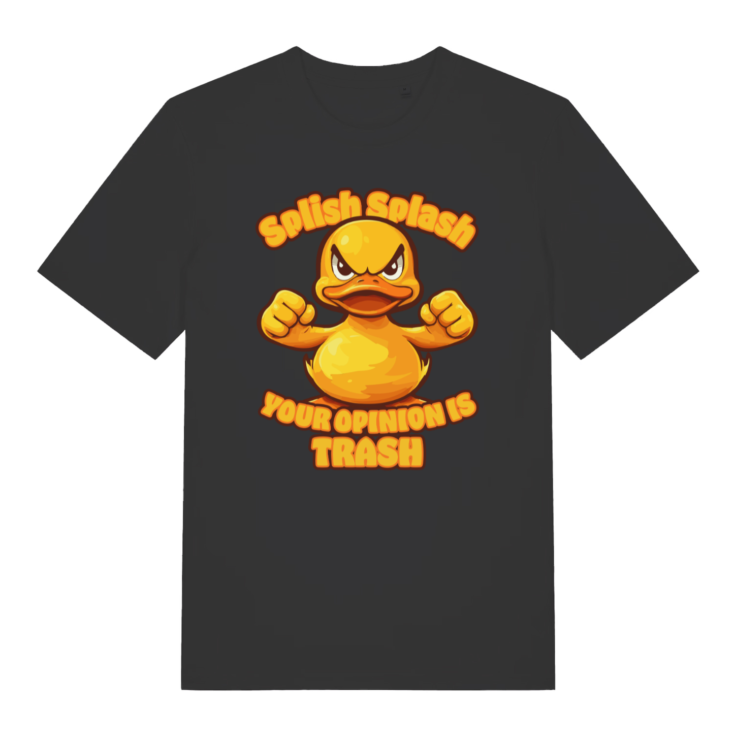 Black Splish Splash Your Opinion Is Trash funny animal t-shirt with angry duck flexing design  