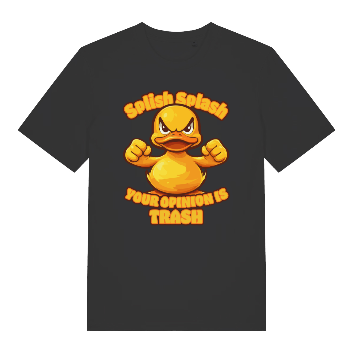 Black Splish Splash Your Opinion Is Trash funny animal t-shirt with angry duck flexing design  