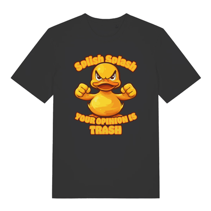 Black Splish Splash Your Opinion Is Trash funny animal t-shirt with angry duck flexing design  