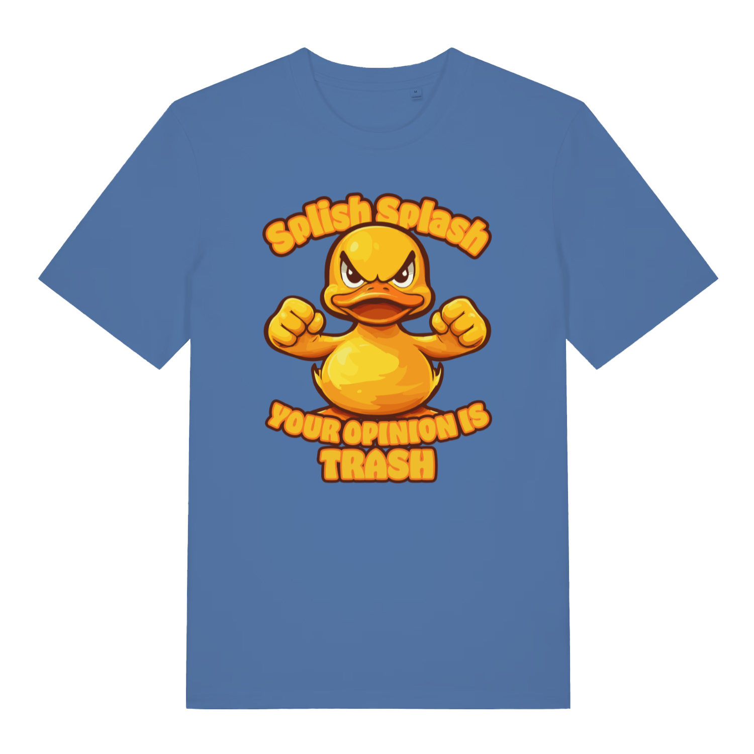 Blue Splish Splash Your Opinion Is Trash funny animal t-shirt featuring cheeky rubber duck graphic  