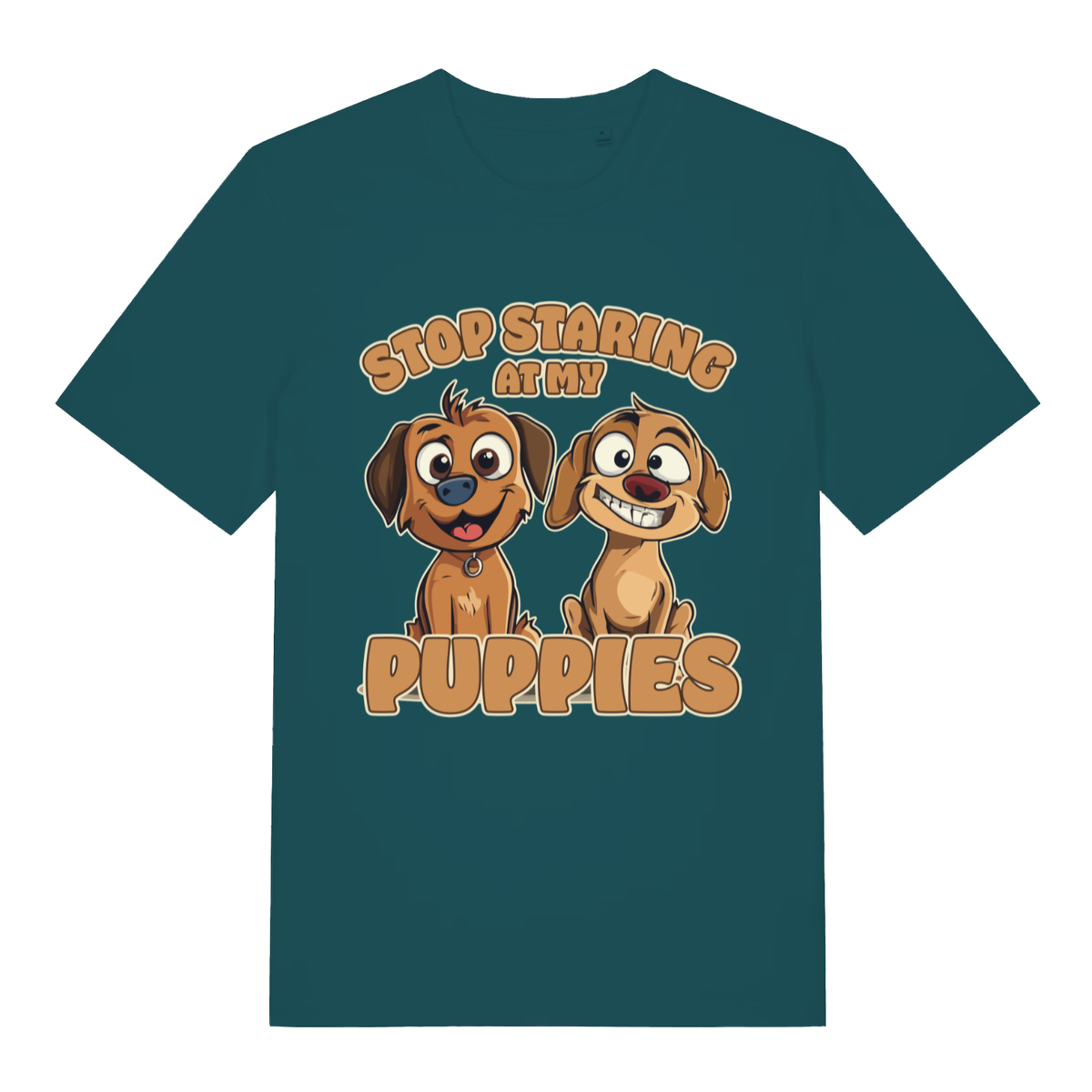 Green Stop Staring At My Puppies funny graphic t-shirt featuring witty dog print  
