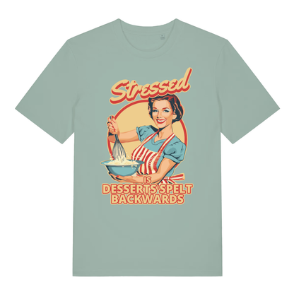 Aloe Stressed Is Desserts Spelt Backwards funny slogan t-shirt with retro housewife design  