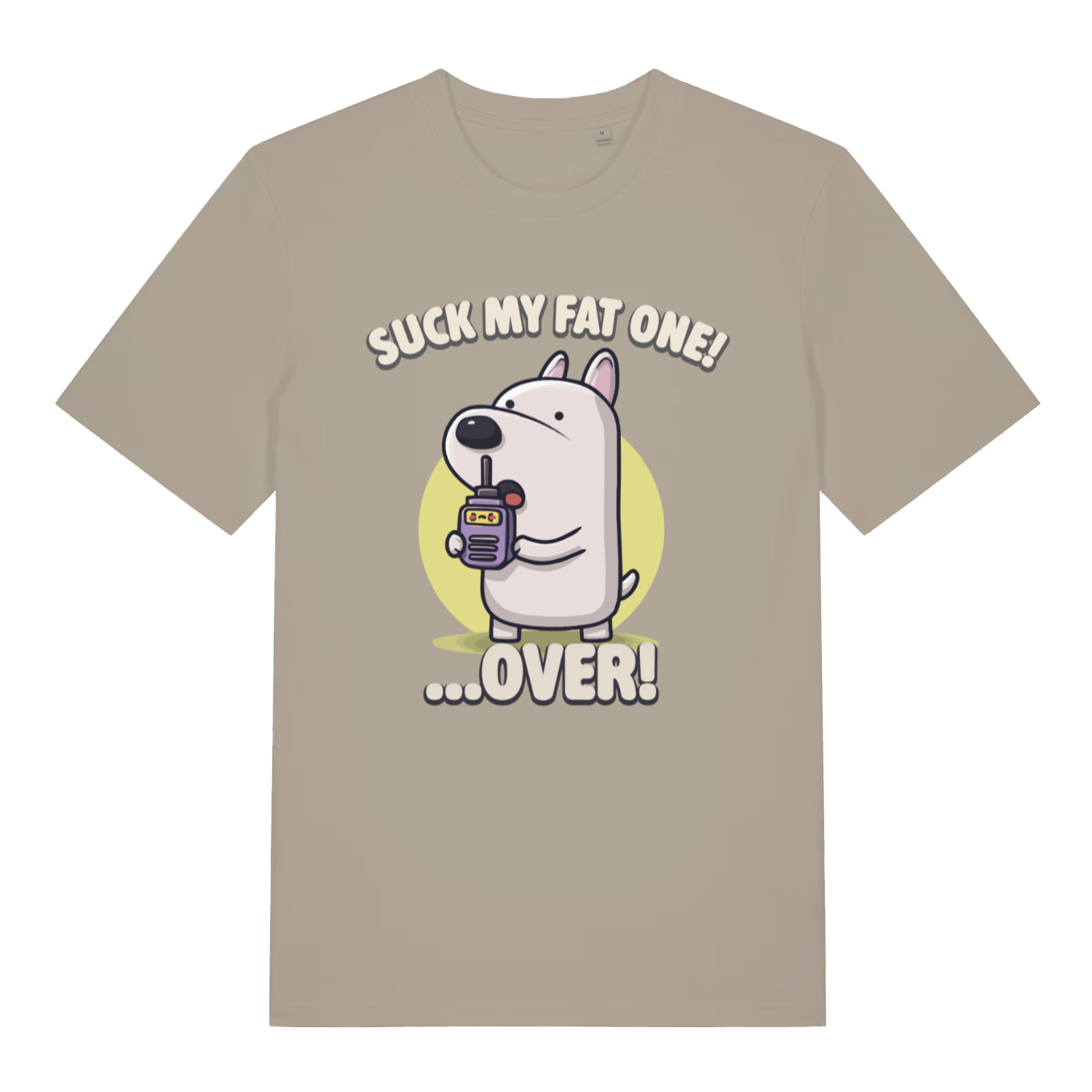 Stone Suck My Fat One funny graphic t-shirt showing bold offensive dog lettering  