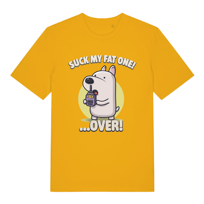 Yellow Suck My Fat One funny graphic t-shirt featuring ultimate rude animal pun  