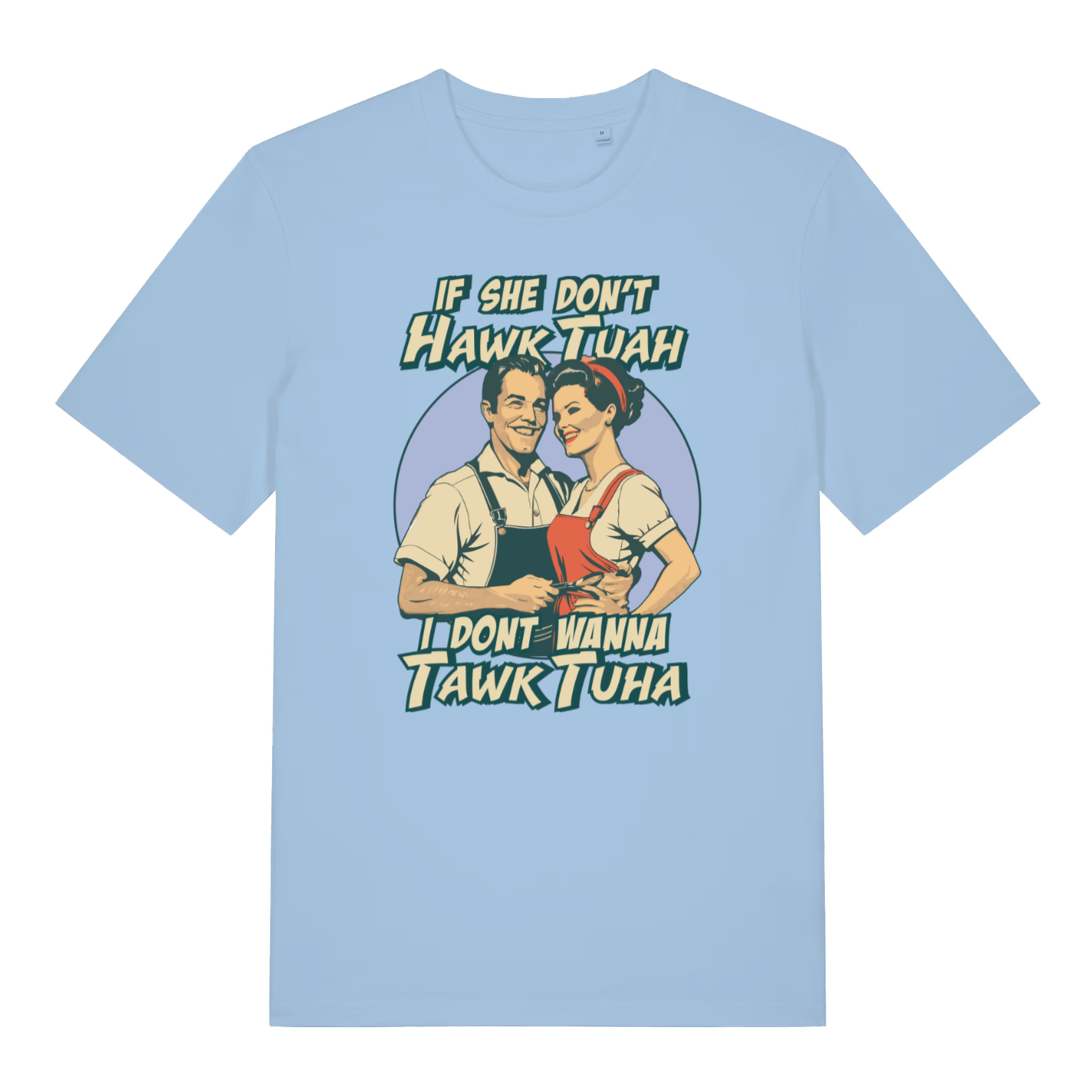 Blue Soul Talk Tuah funny slogan t-shirt with retro couple Hawk Tuah meme design  