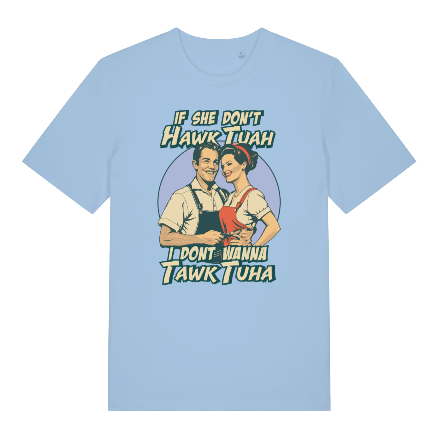 Blue Soul Talk Tuah funny slogan t-shirt with retro couple Hawk Tuah meme design  