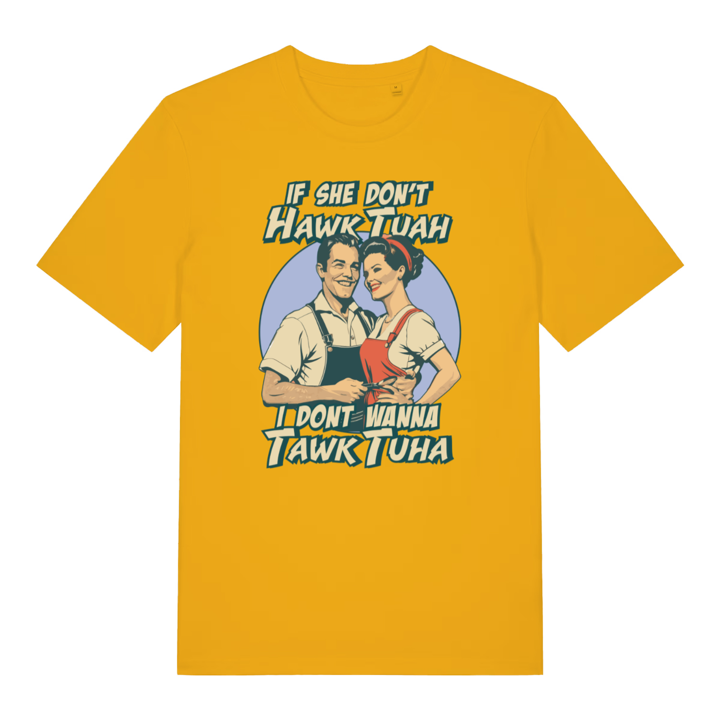 Yellow Talk Tuah funny slogan t-shirt with classic Hawk Tuah couple design  