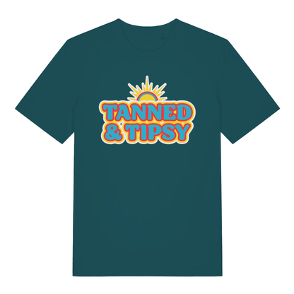 Green Tanned & Tipsy women’s funny slogan t-shirt with classic summer banter print  