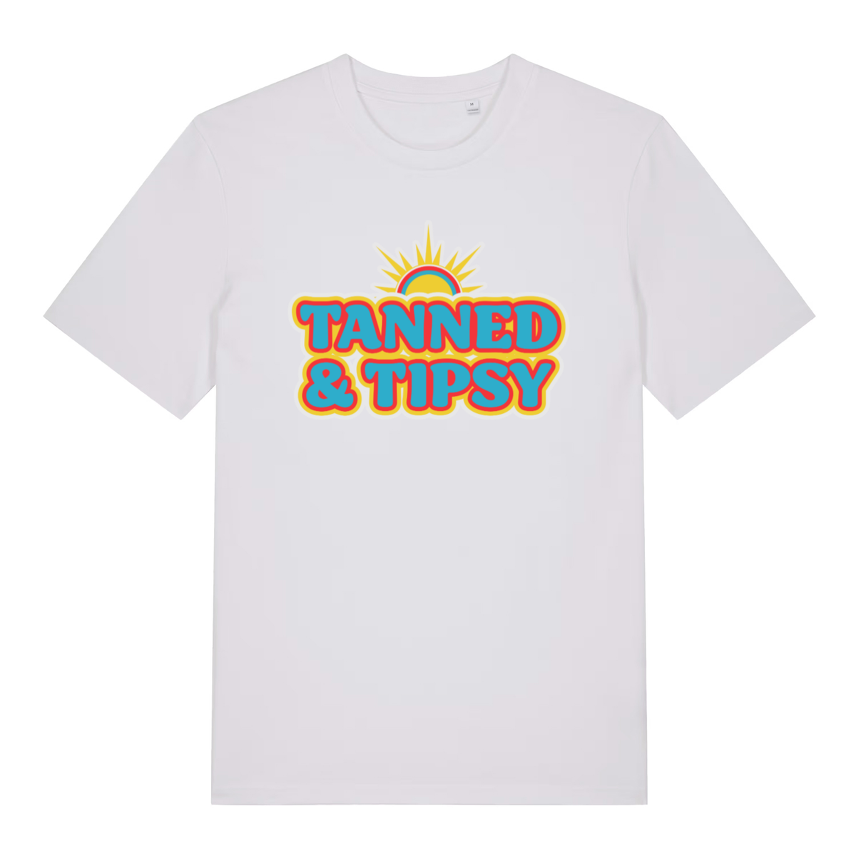 White Tanned & Tipsy women’s funny slogan t-shirt with witty sunny lettering  