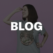 A Woman wearing a teevolution funny women's t-shirt, combined with the word Blog. Linking to Teevolution.co.uk's blog pages