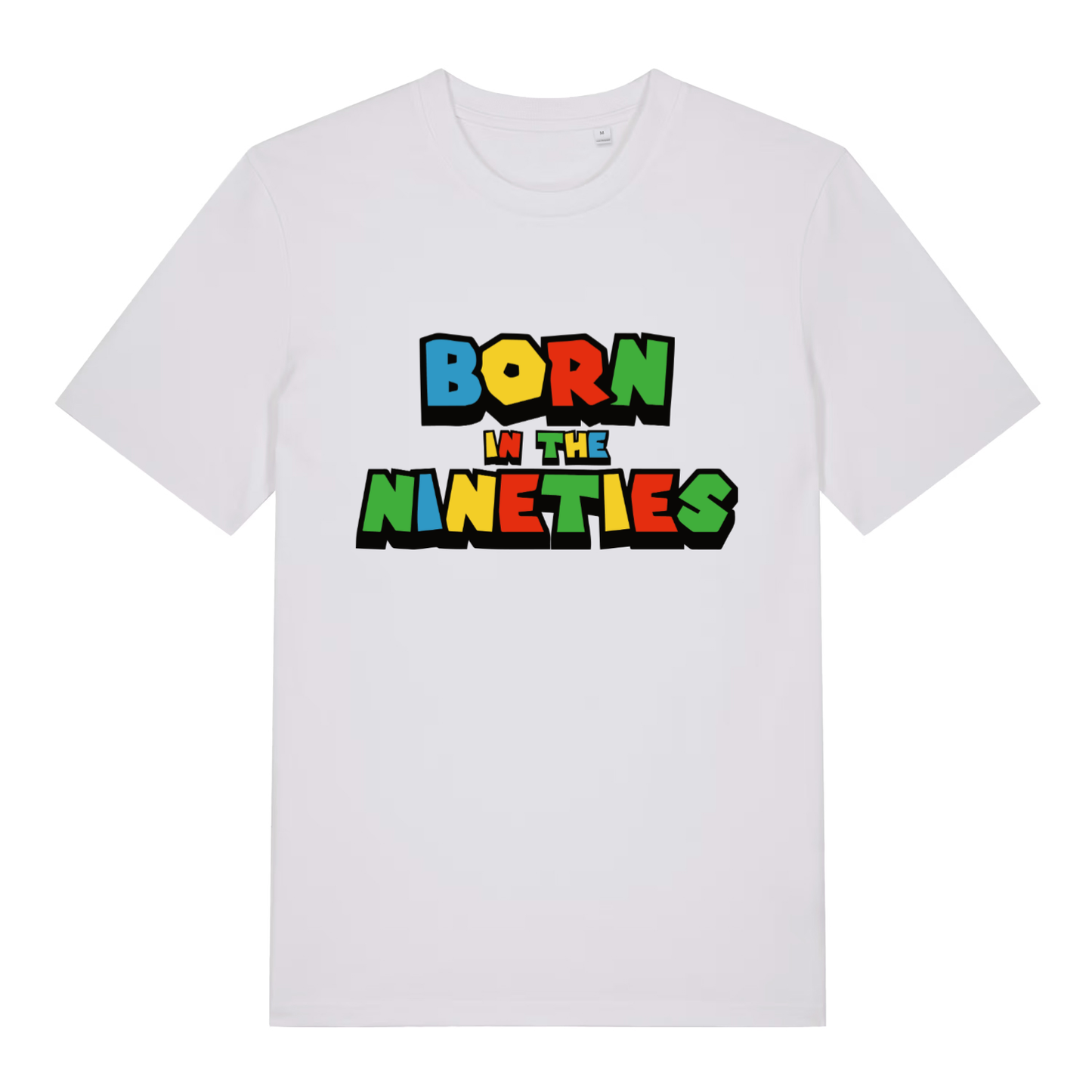White Born In The Nineties funny slogan t-shirt with bold nostalgic 90s design  