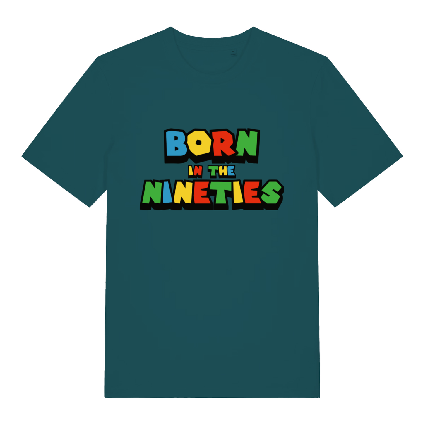 Green Born In The Nineties women’s funny slogan t-shirt featuring classic video game style print  
