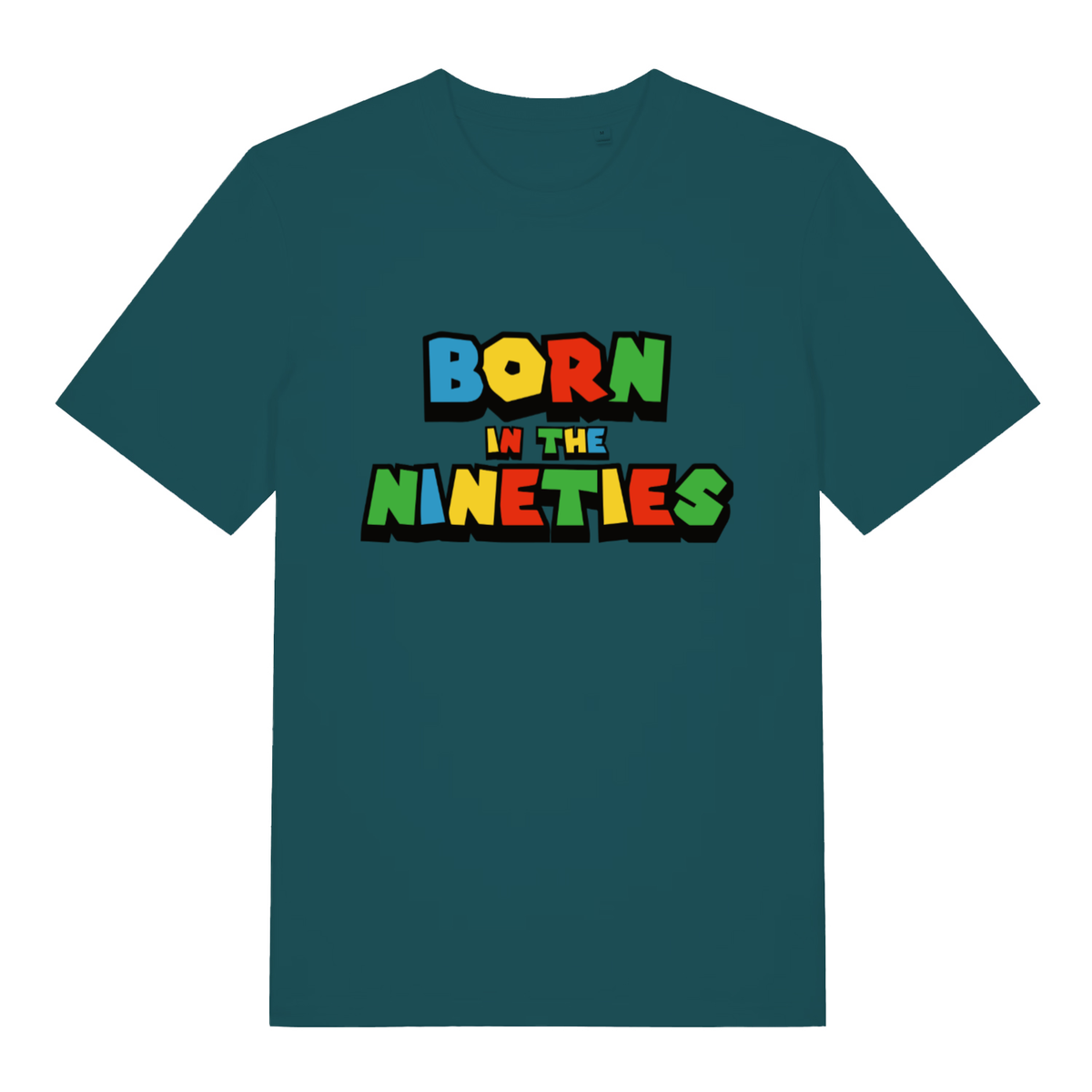 Green Born In The Nineties women’s funny slogan t-shirt featuring classic video game style print  