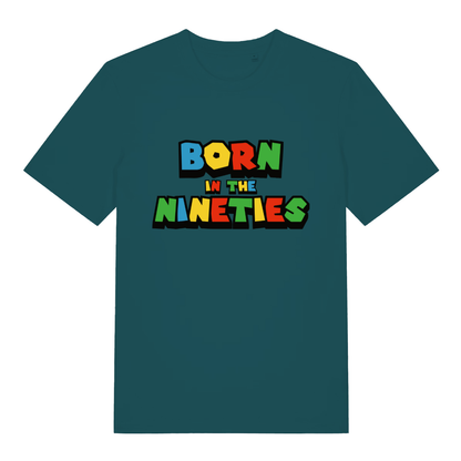 Green Born In The Nineties women’s funny slogan t-shirt featuring classic video game style print  
