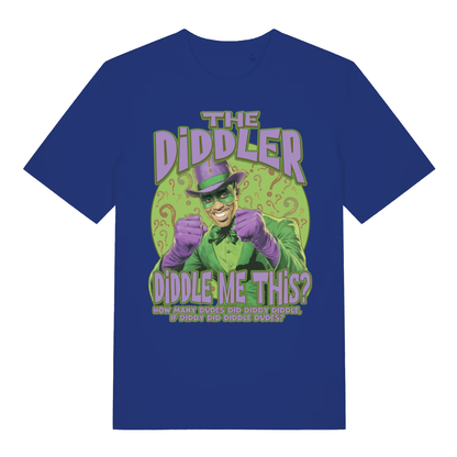 Blue The Diddler funny graphic t-shirt with Riddler parody character design  