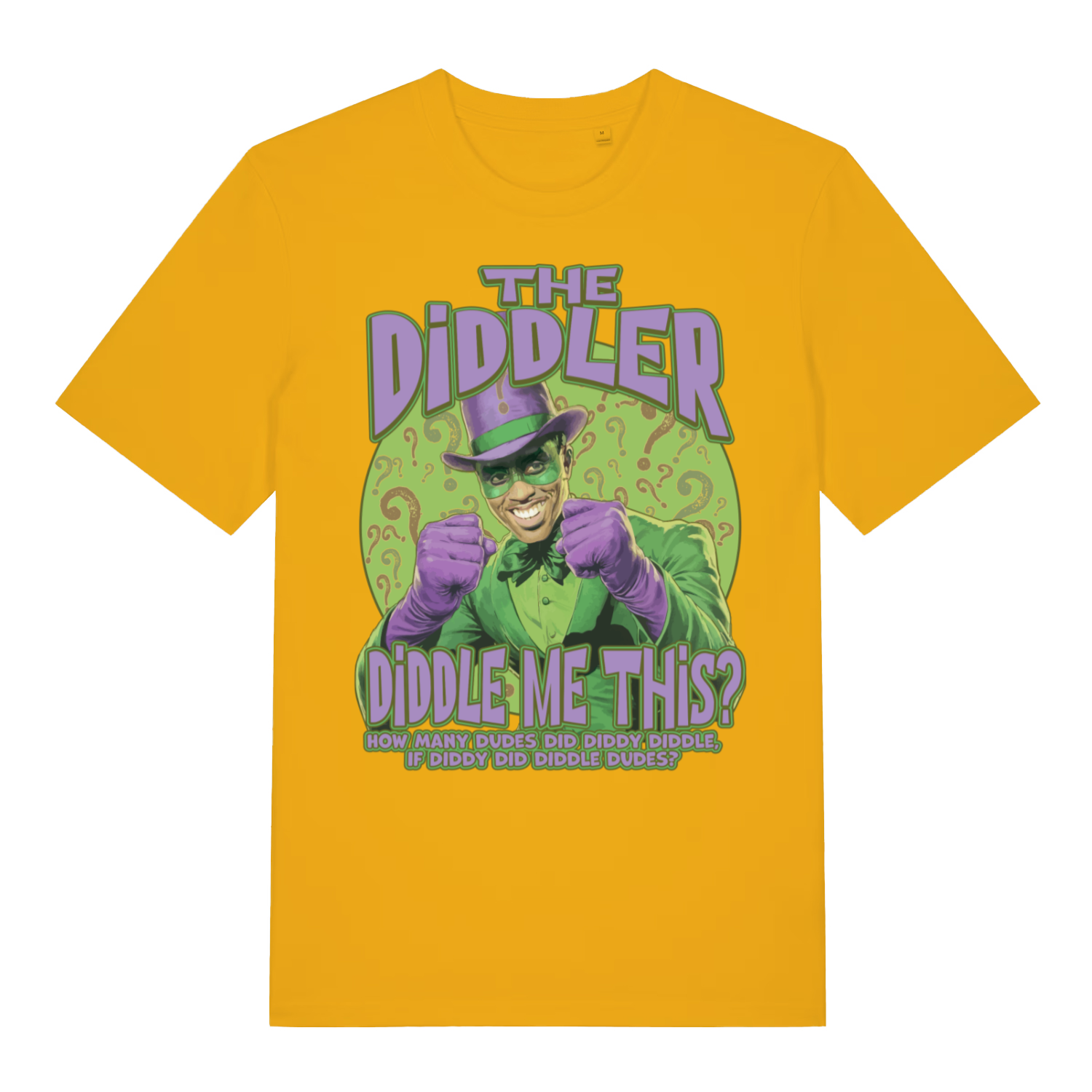 Yellow The Diddler funny graphic t-shirt featuring bold rude Diddy parody lettering  