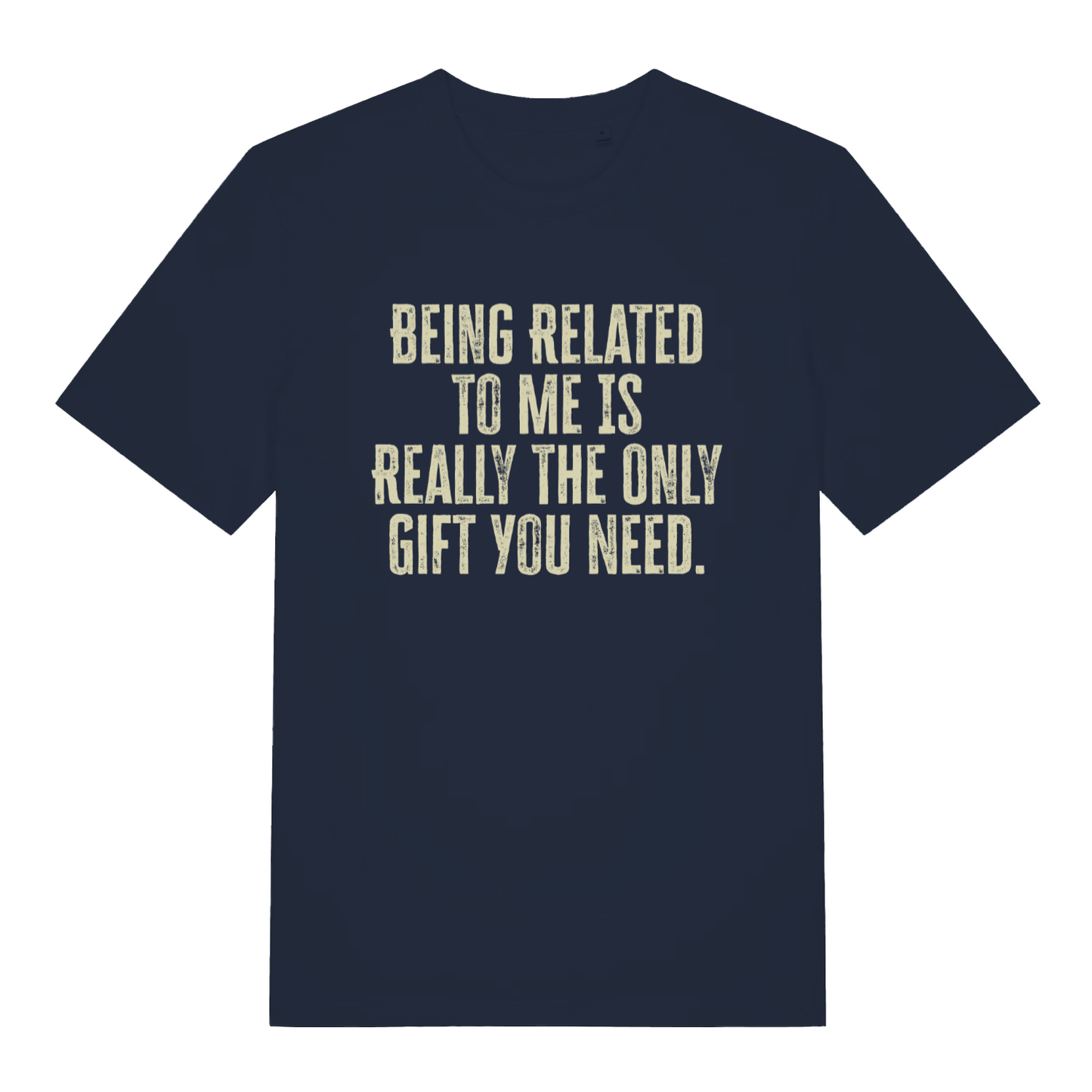 Navy The Gift funny slogan t-shirt with classic distressed gift slogan  