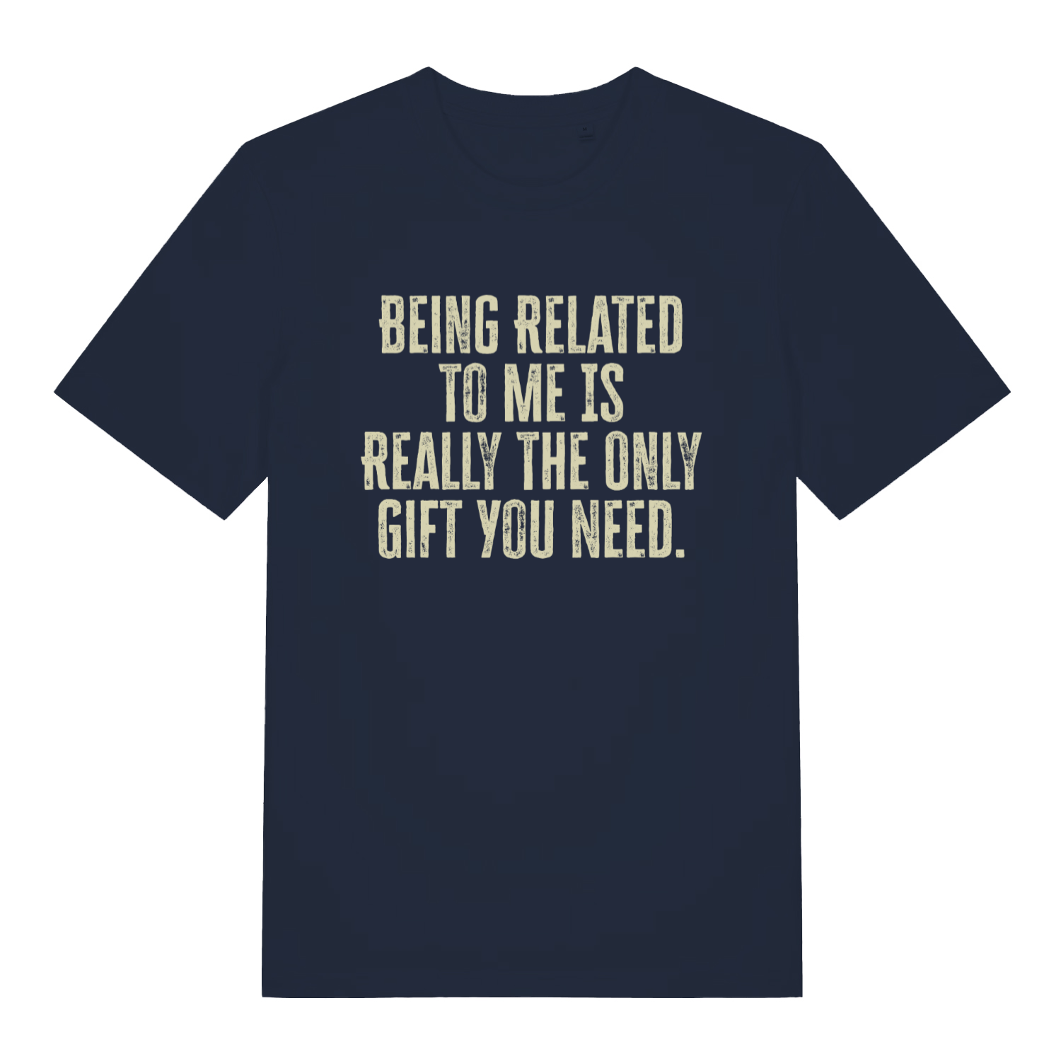 Navy The Gift funny slogan t-shirt with classic distressed gift slogan  