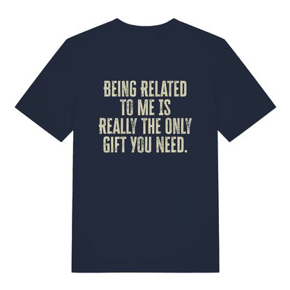 Navy The Gift funny slogan t-shirt with classic distressed gift slogan  