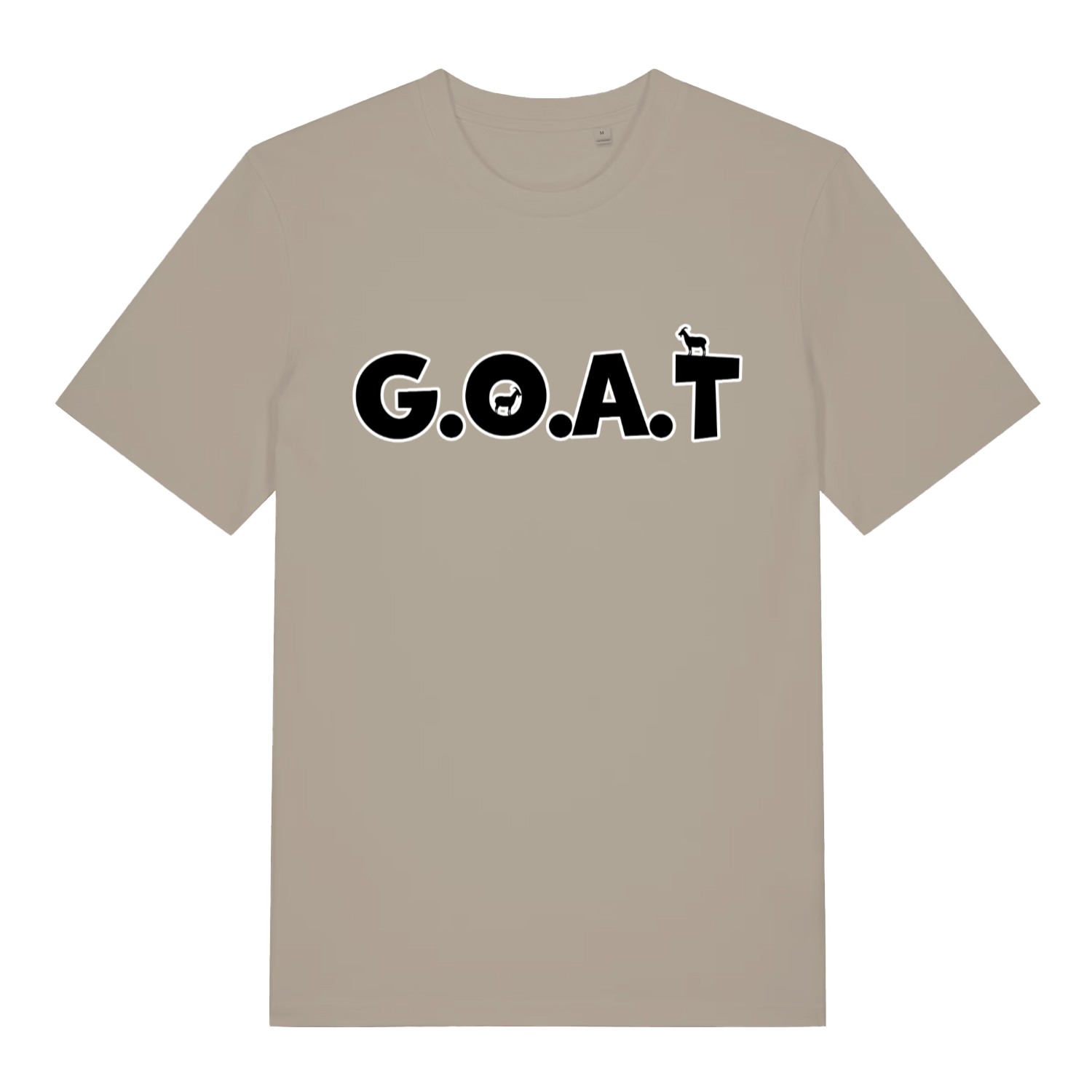 Beige The GOAT funny animal pun t-shirt featuring classic legendary goat graphic  