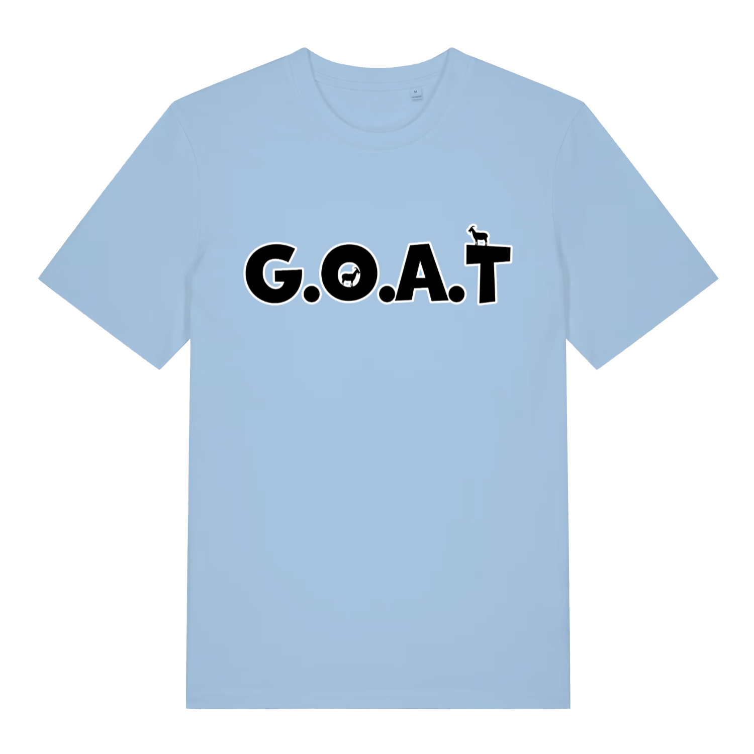 Sky blue The GOAT funny animal pun t-shirt with bold G.O.A.T. animal design  