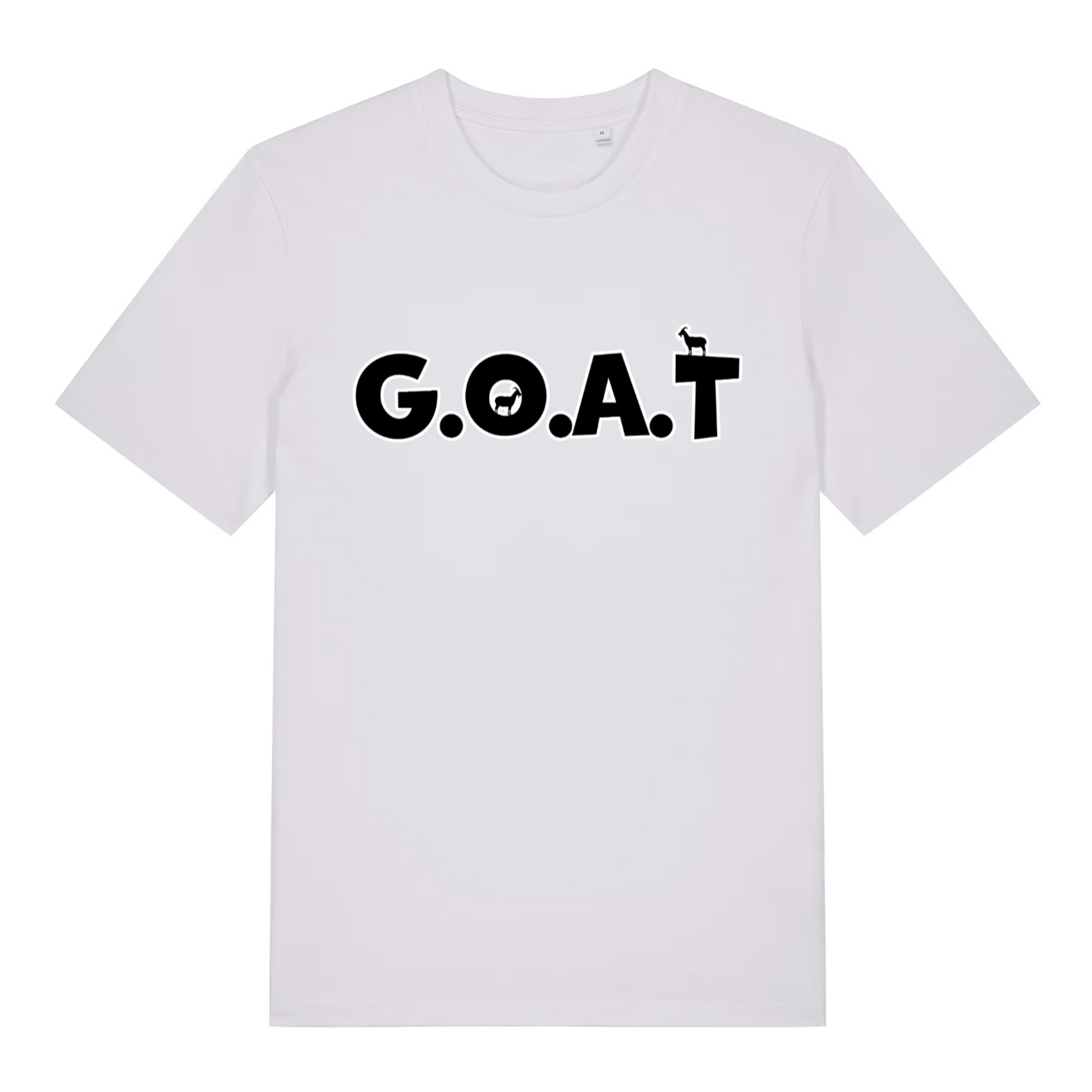 White The GOAT funny animal pun t-shirt showing witty goat silhouette print  