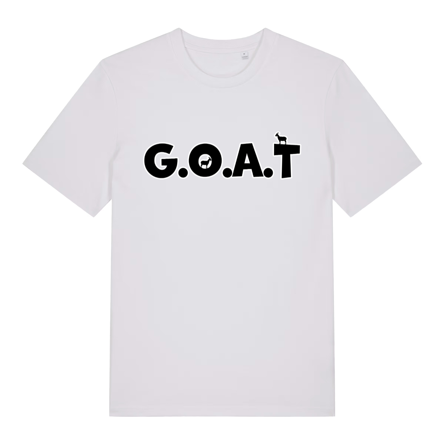 White The GOAT funny animal pun t-shirt showing witty goat silhouette print  