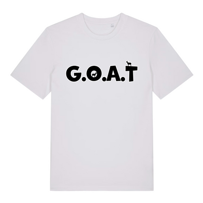 White The GOAT funny animal pun t-shirt showing witty goat silhouette print  