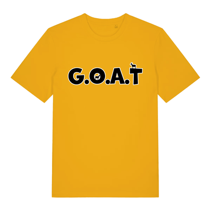 Yellow The GOAT funny animal pun t-shirt featuring ultimate Greatest Of All Time graphic  