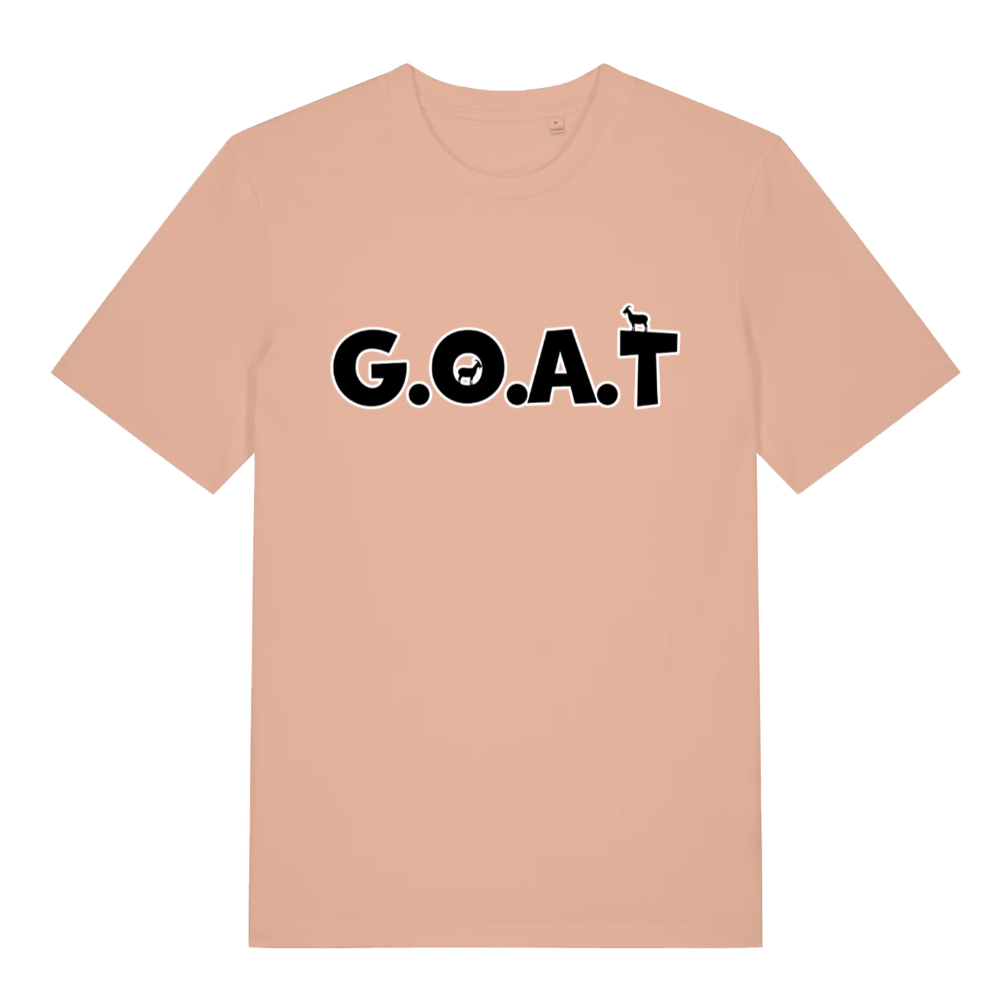 Peach The GOAT women’s funny animal pun t-shirt with bold G.O.A.T. animal design  