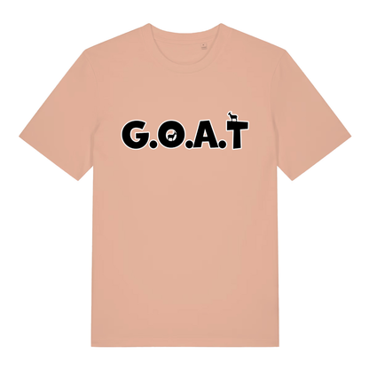 Peach The GOAT women’s funny animal pun t-shirt with bold G.O.A.T. animal design  