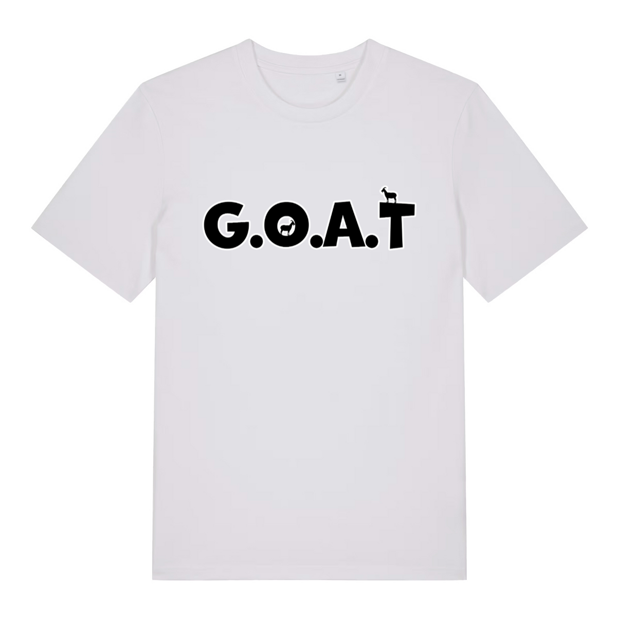 White The GOAT women’s funny animal pun t-shirt with classic G.O.A.T. goat design  