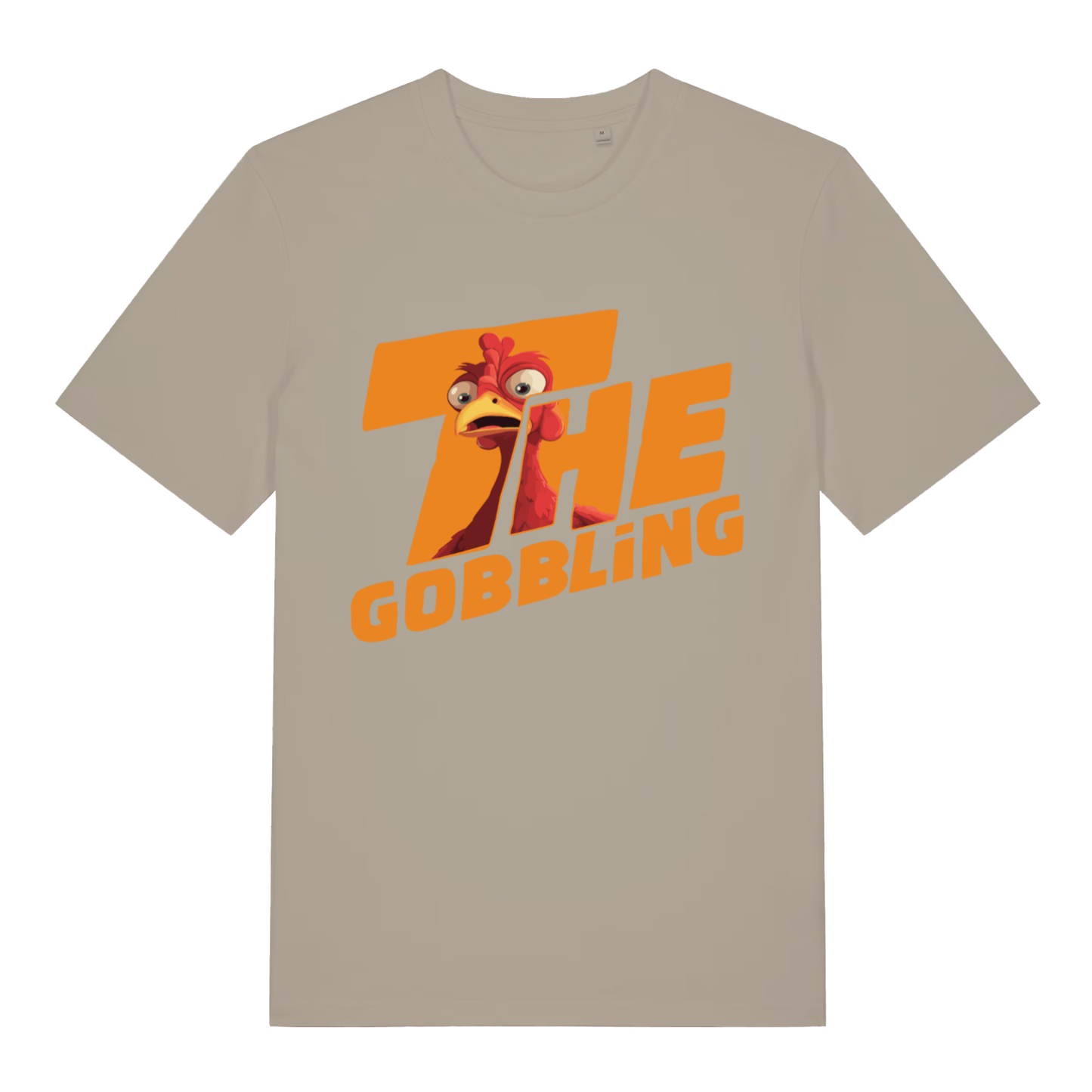 Beige The Gobbling funny Christmas turkey t-shirt with cartoon turkey bursting through lettering  