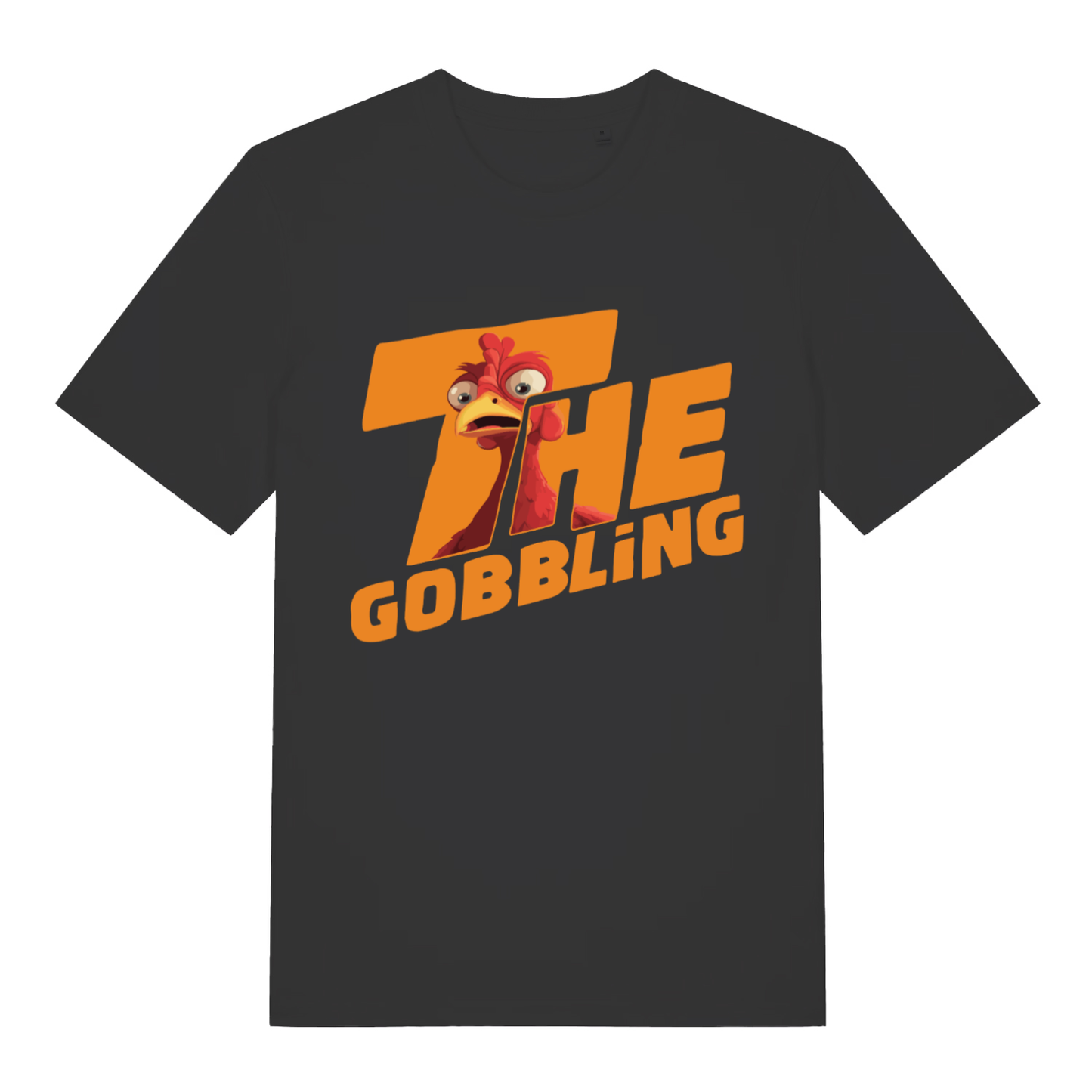 Black The Gobbling funny Christmas turkey t-shirt featuring bold orange festive turkey graphic  